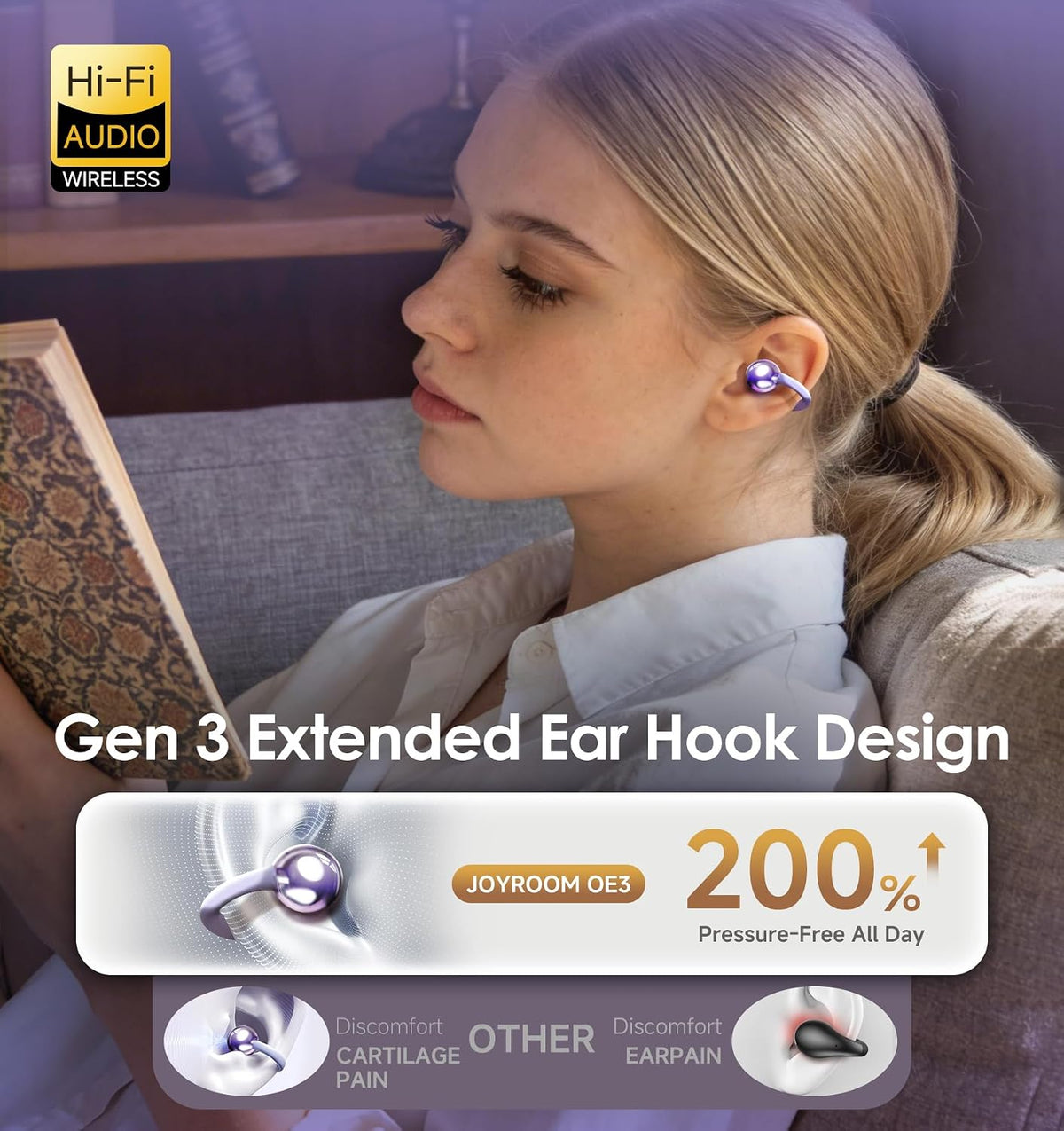King Lucky Clip-On Earbuds, Open-Ear Wireless Bluetooth 6.0 Headphones with Mic, Secure Fit for Small Ears & Glasses Wearers, 50H Playtime, ENC, IPX5 Waterproof Sport Ear Buds