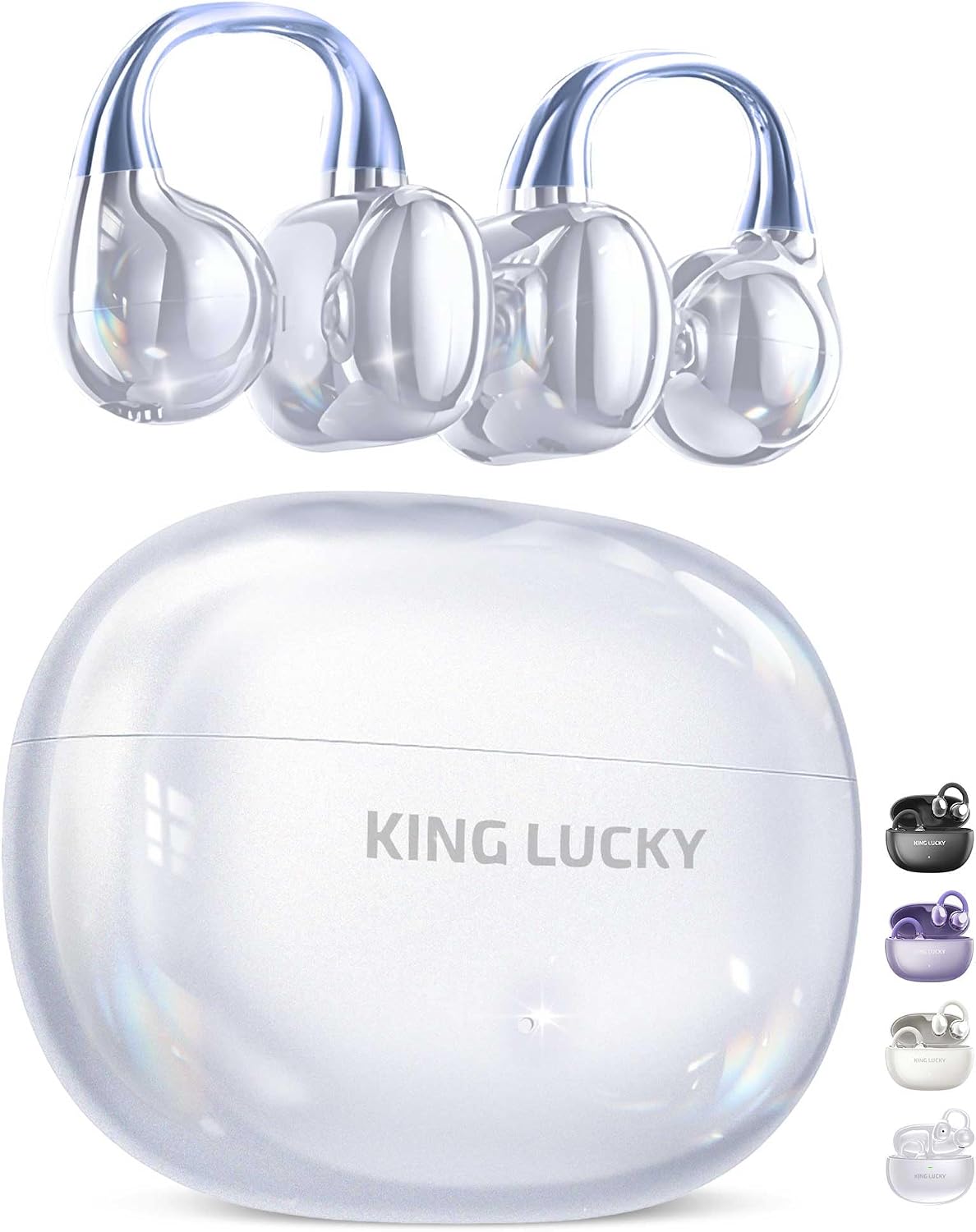 King Lucky Clip-On Earbuds, Open-Ear Wireless Bluetooth 6.0 Headphones with Mic, Secure Fit for Small Ears & Glasses Wearers, 50H Playtime, ENC, IPX5 Waterproof Sport Ear Buds