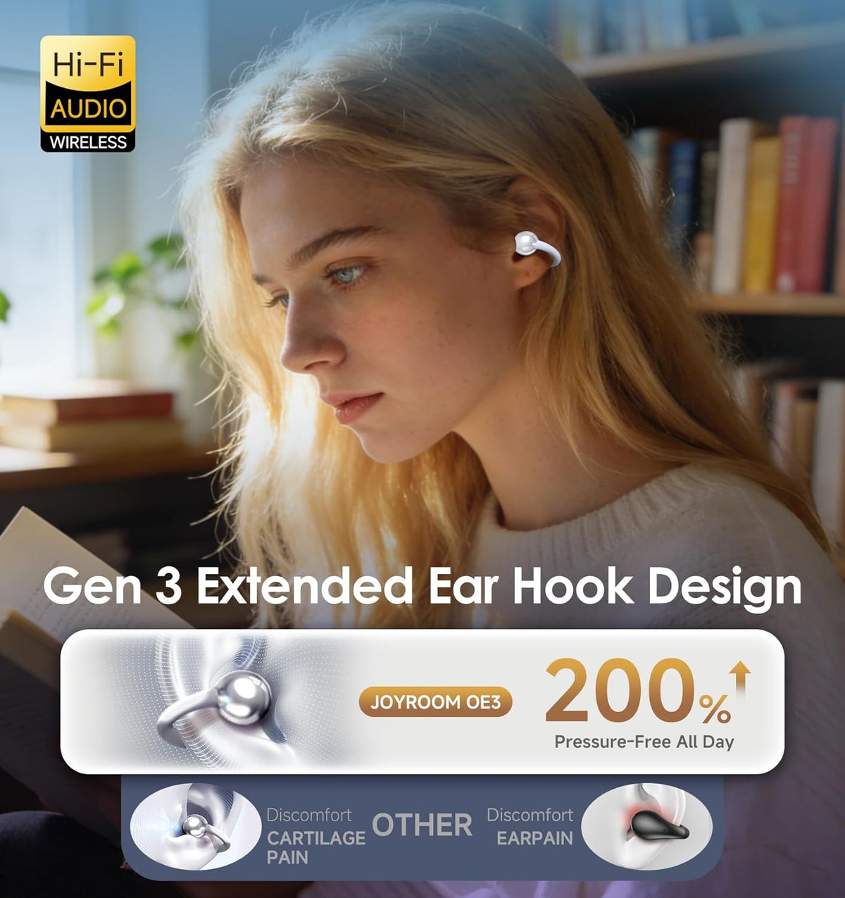 King Lucky Clip-On Earbuds, Open-Ear Wireless Bluetooth 6.0 Headphones with Mic, Secure Fit for Small Ears & Glasses Wearers, 50H Playtime, ENC, IPX5 Waterproof Sport Ear Buds
