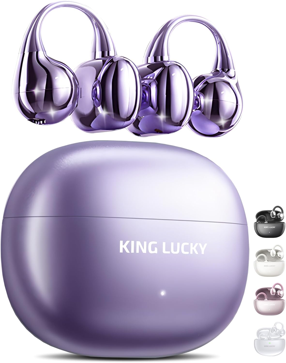 King Lucky Clip-On Earbuds, Open-Ear Wireless Bluetooth 6.0 Headphones with Mic, Secure Fit for Small Ears & Glasses Wearers, 50H Playtime, ENC, IPX5 Waterproof Sport Ear Buds