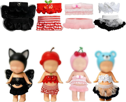 4-Piece Doll Clothes for Sonny Angel Collectible, 3 Inch Mini Dolls Outfit Set, Tops & Skirts for Display, Mix & Match