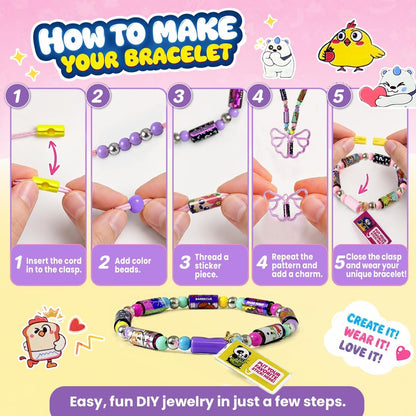 Sticky Rolls Bracelet Kit with Metal Chain & 2 Cartoon Pendants, 480 Mini Stickers