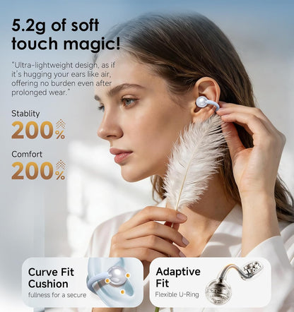 King Lucky Clip-On Earbuds, Open-Ear Wireless Bluetooth 6.0 Headphones with Mic, Secure Fit for Small Ears & Glasses Wearers, 50H Playtime, ENC, IPX5 Waterproof Sport Ear Buds