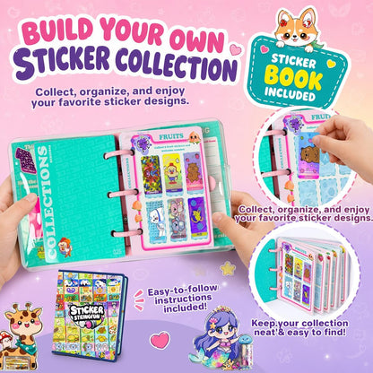Sticky Rolls Bracelet Kit with Metal Chain & 2 Cartoon Pendants, 480 Mini Stickers