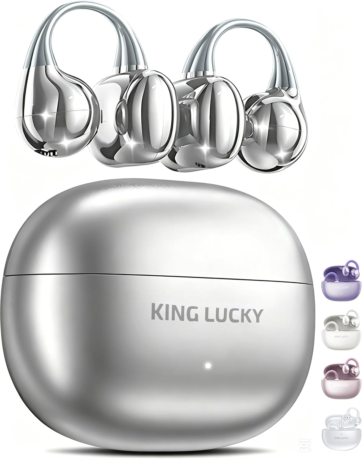 King Lucky Clip-On Earbuds, Open-Ear Wireless Bluetooth 6.0 Headphones with Mic, Secure Fit for Small Ears & Glasses Wearers, 50H Playtime, ENC, IPX5 Waterproof Sport Ear Buds