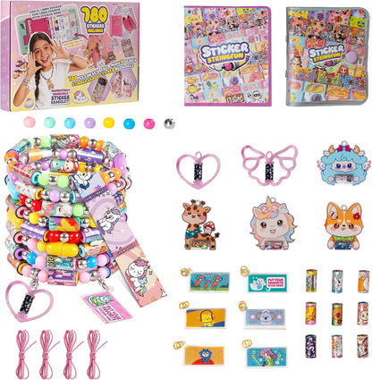 Sticky Rolls Bracelet Kit, Wearable & Shareable Sticker Bracelet | 780 Mini Stickers, 6 Cartoon Pendants Sticker Book