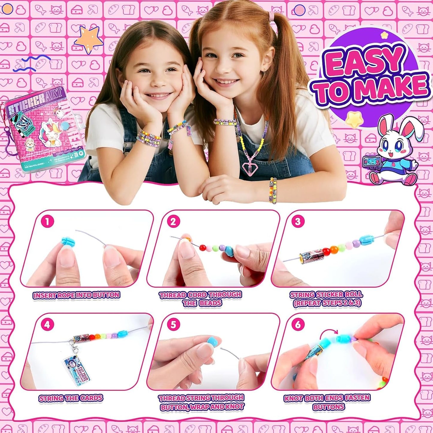 Sticky Rolls Bracelet Kit, Wearable & Shareable Sticker Bracelet | 780 Mini Stickers, 6 Cartoon Pendants Sticker Book