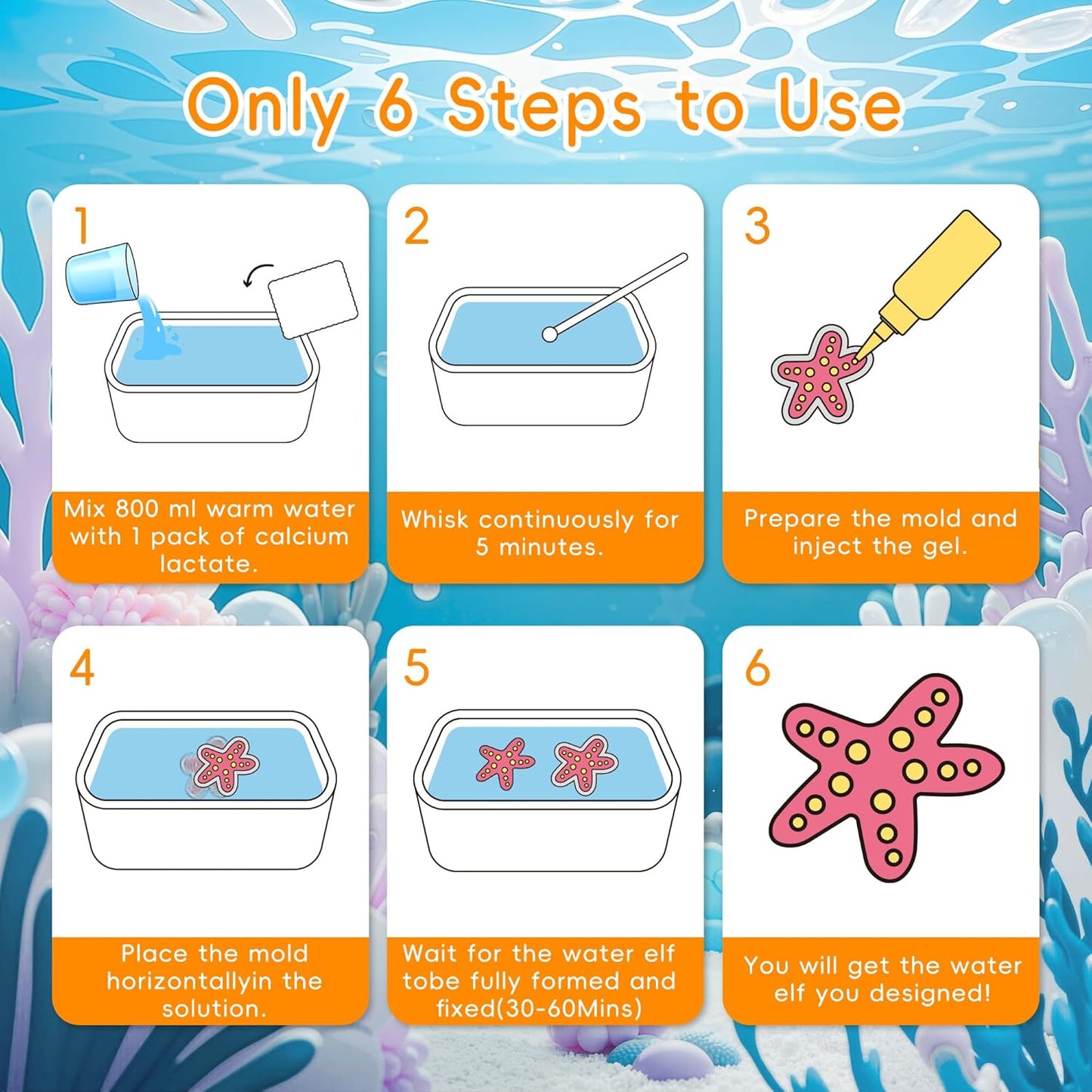 Timetome Magic Water Elf Toy Kit for Kids – 20 Gels & 10 Molds, DIY Squishy Maker, Night Glow & Glitter