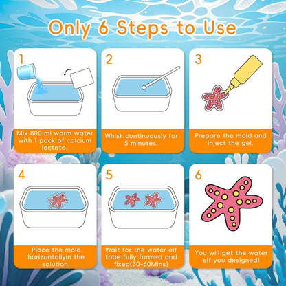 Timetome Magic Water Elf Toy Kit for Kids – 20 Gels & 10 Molds, DIY Squishy Maker, Night Glow & Glitter