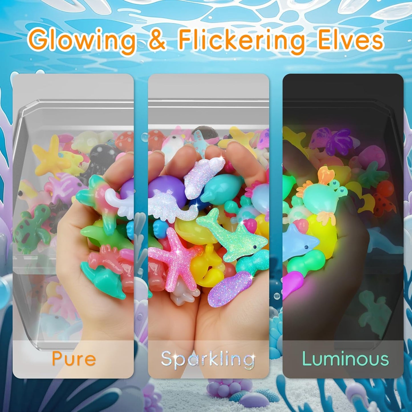 Timetome Magic Water Elf Toy Kit for Kids – 20 Gels & 10 Molds, DIY Squishy Maker, Night Glow & Glitter