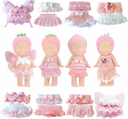 8-Piece Doll Clothes for Sonny Angel Collectible, 3 Inch Mini Dolls Outfit Set, Tops & Skirts for Display, Mix & Match