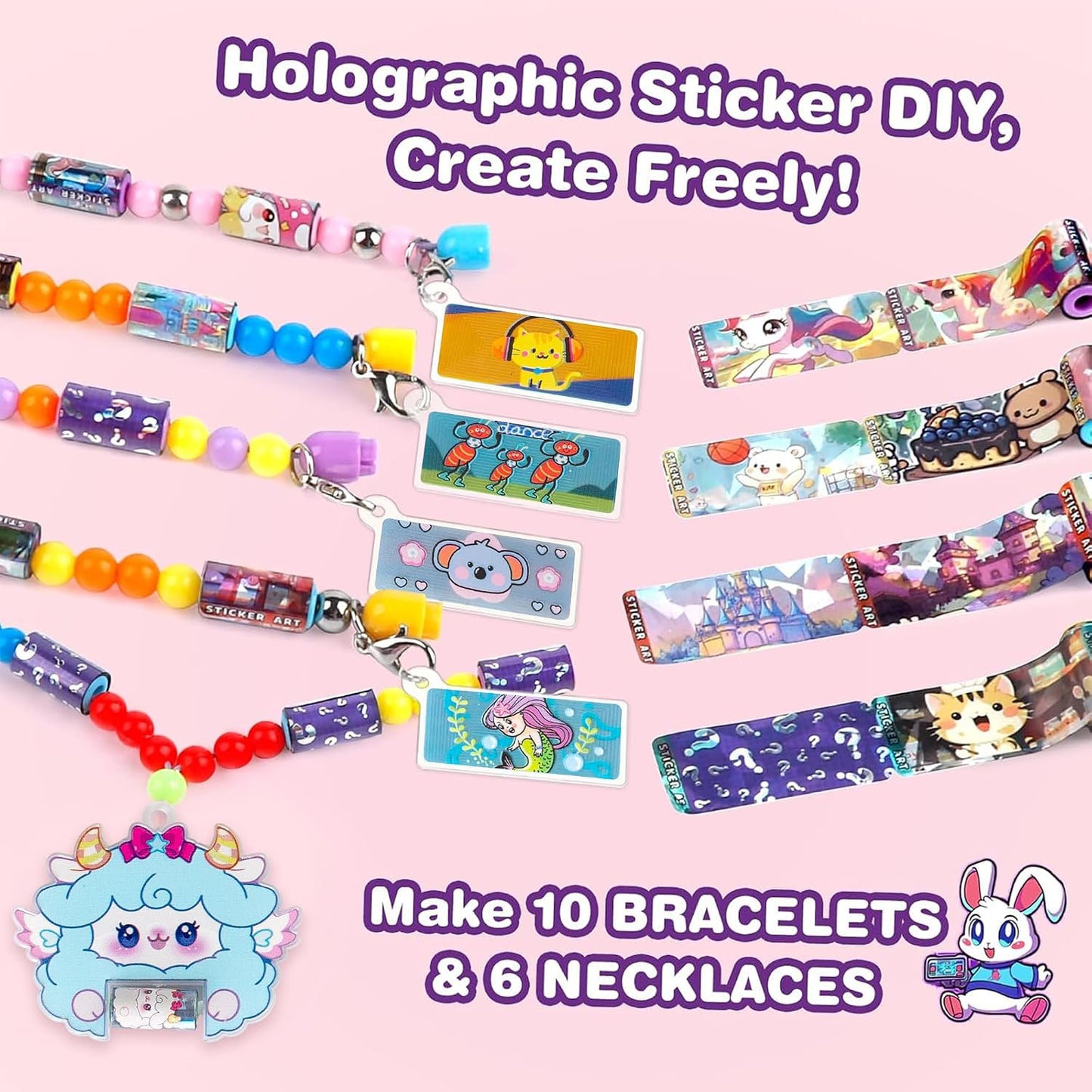 Sticky Rolls Bracelet Kit, Wearable & Shareable Sticker Bracelet | 780 Mini Stickers, 6 Cartoon Pendants Sticker Book