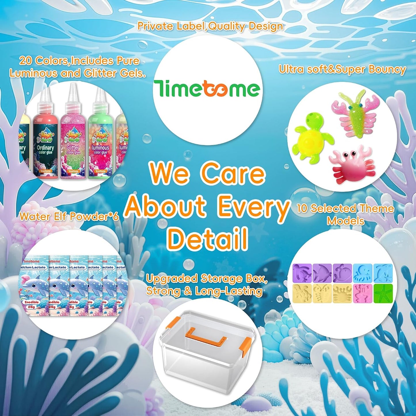 Timetome Magic Water Elf Toy Kit for Kids – 20 Gels & 10 Molds, DIY Squishy Maker, Night Glow & Glitter