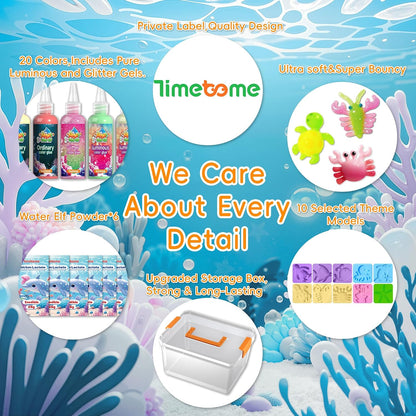 Timetome Magic Water Elf Toy Kit for Kids – 20 Gels & 10 Molds, DIY Squishy Maker, Night Glow & Glitter