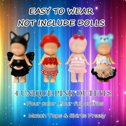 4-Piece Doll Clothes for Sonny Angel Collectible, 3 Inch Mini Dolls Outfit Set, Tops & Skirts for Display, Mix & Match