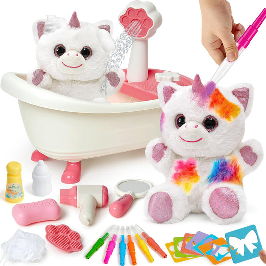 Paint-Wash-Recolor Unicorn Stuffed Plush Doodle Toys for Kids