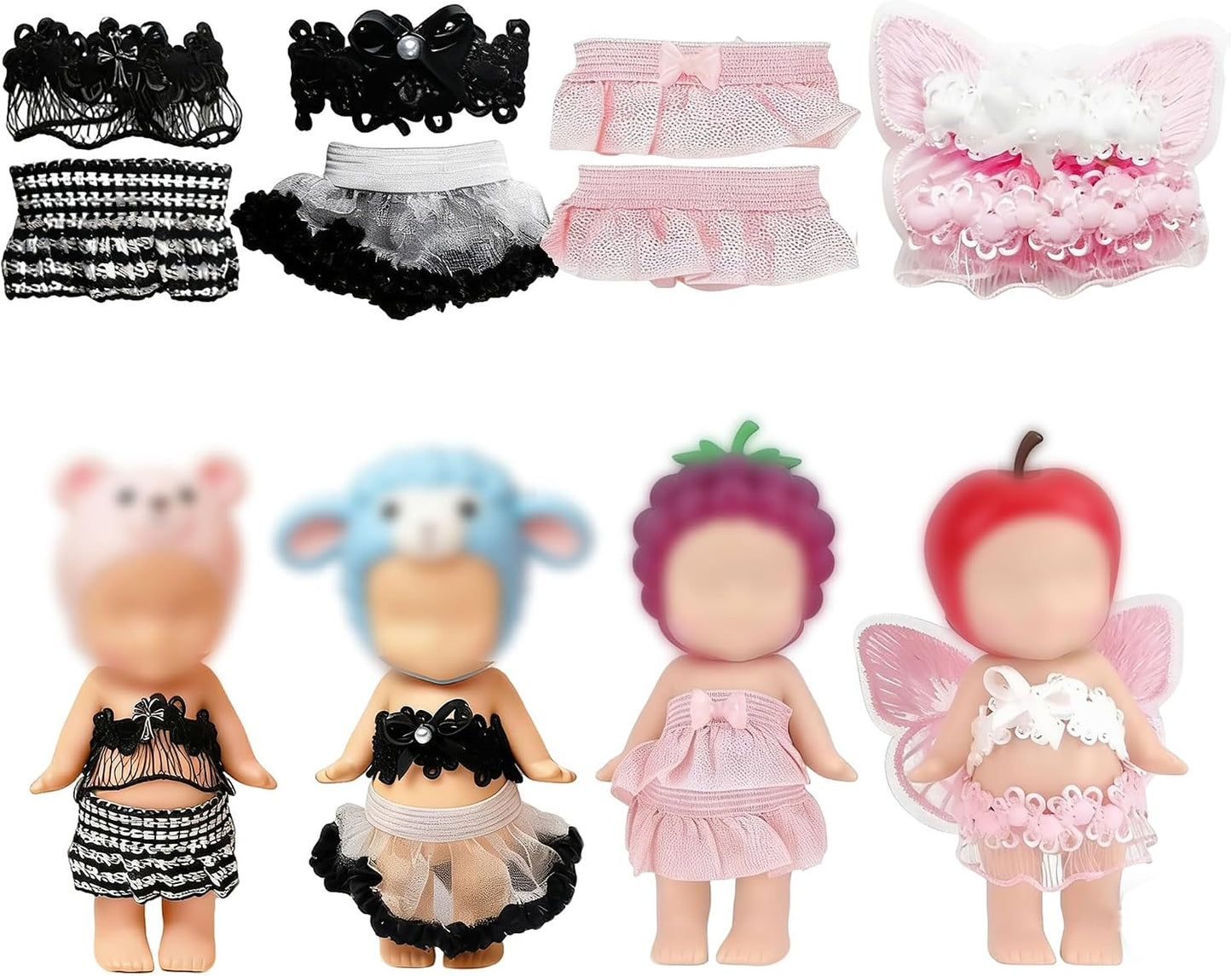 4-Piece Doll Clothes for Sonny Angel Collectible, 3 Inch Mini Dolls Outfit Set, Tops & Skirts for Display, Mix & Match