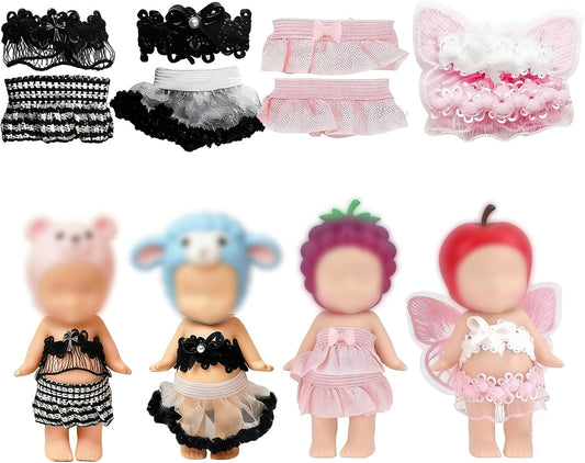 4-Piece Doll Clothes for Sonny Angel Collectible, 3 Inch Mini Dolls Outfit Set, Tops & Skirts for Display, Mix & Match