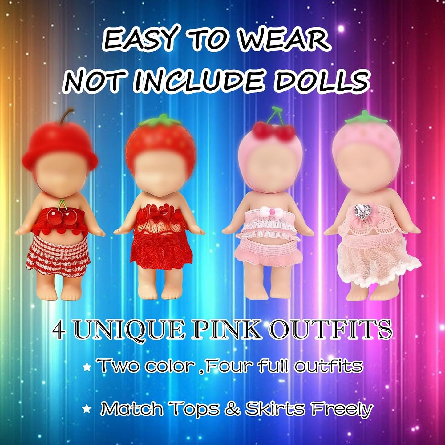 4-Piece Doll Clothes for Sonny Angel Collectible, 3 Inch Mini Dolls Outfit Set, Tops & Skirts for Display, Mix & Match
