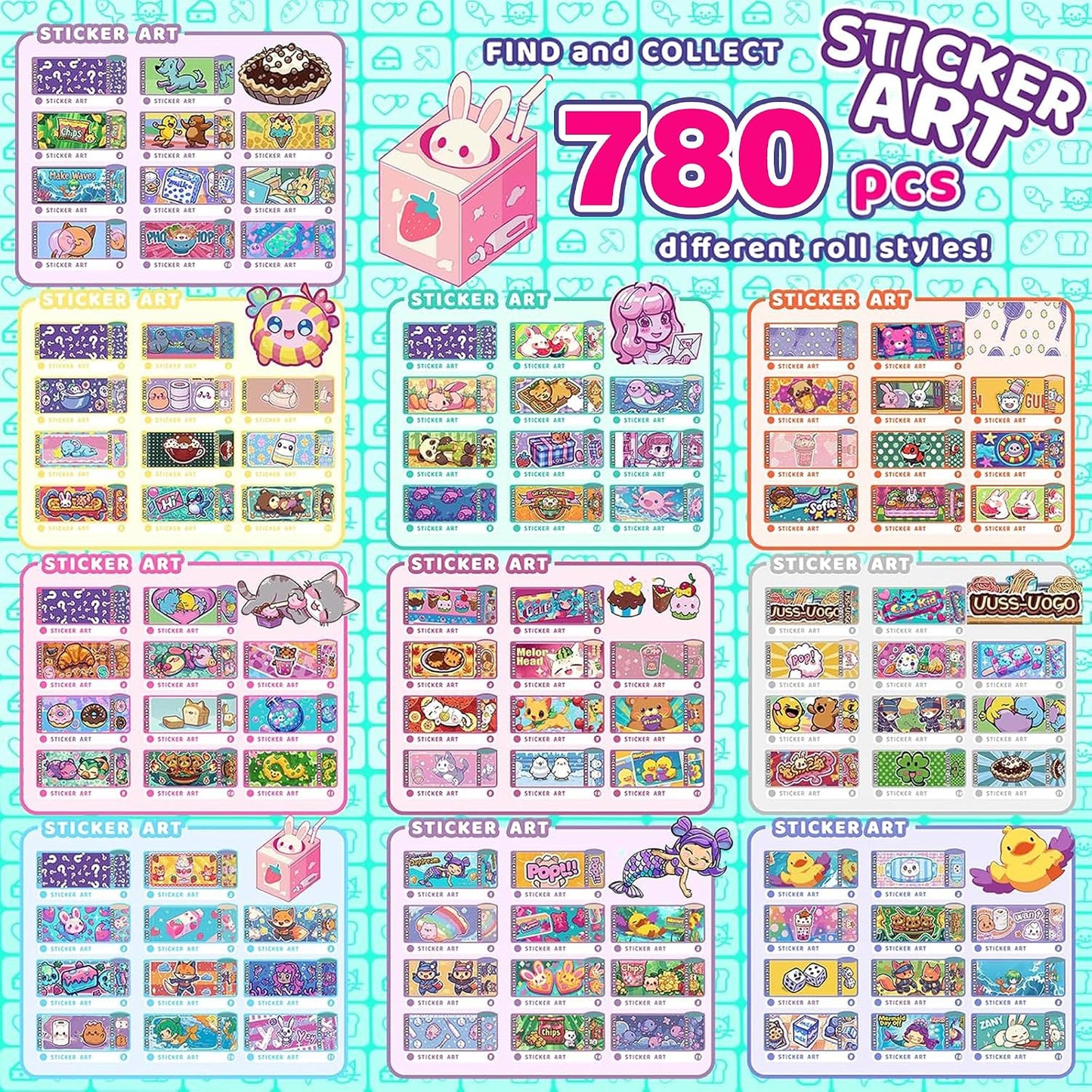 Sticky Rolls Bracelet Kit, Wearable & Shareable Sticker Bracelet | 780 Mini Stickers, 6 Cartoon Pendants Sticker Book